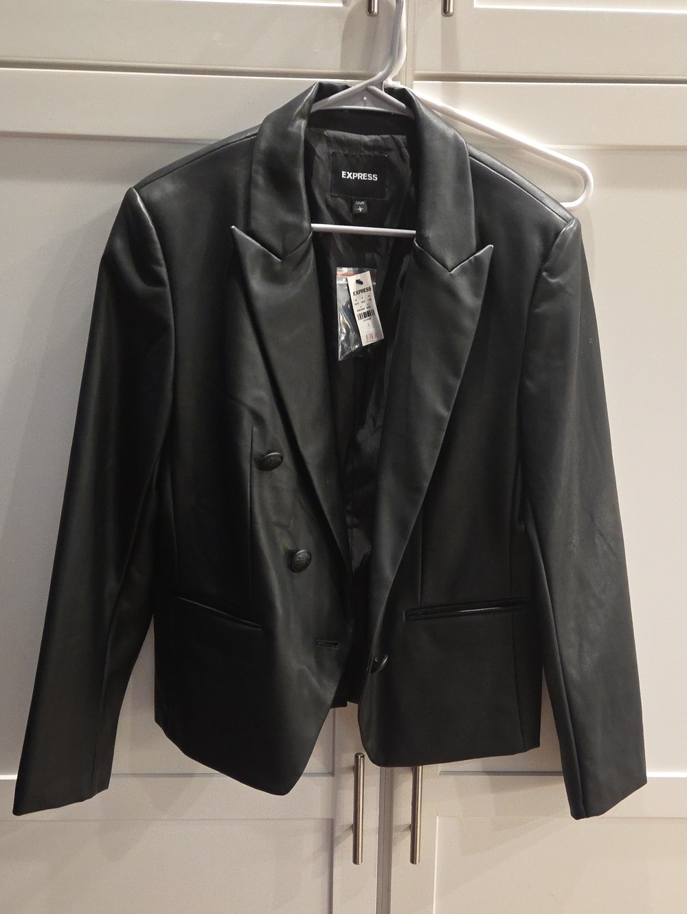 Express Black Faux Leather Double-Breasted Blazer